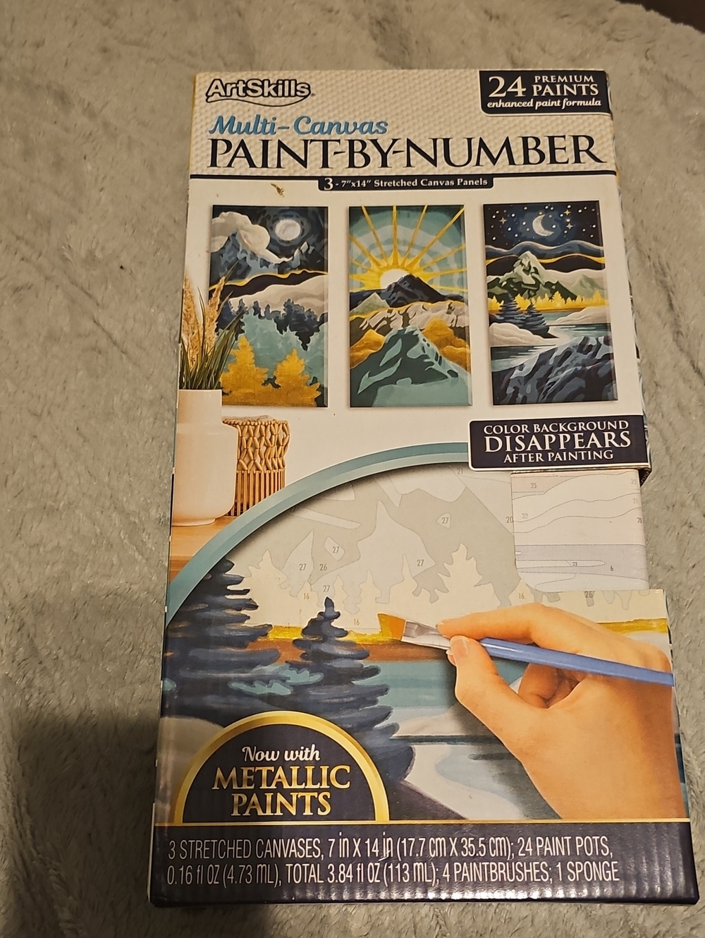 NWT 3 Piece Mountain Canvas Paint-by-Number Kit Nature Boho Craft Home Decor